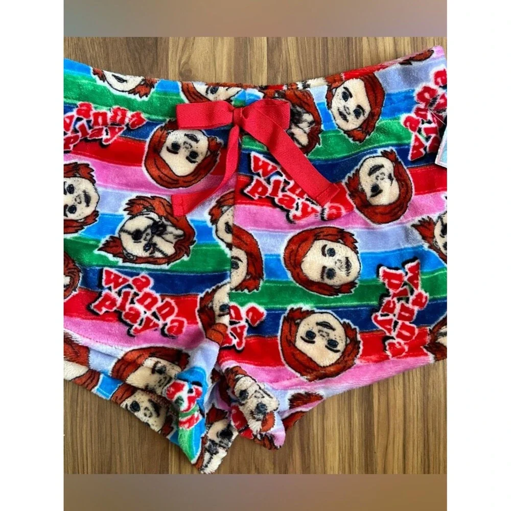 NEW Chucky Child's Play Horror Stripe Plush Sleep Shorts Spooky Pajamas Size XL